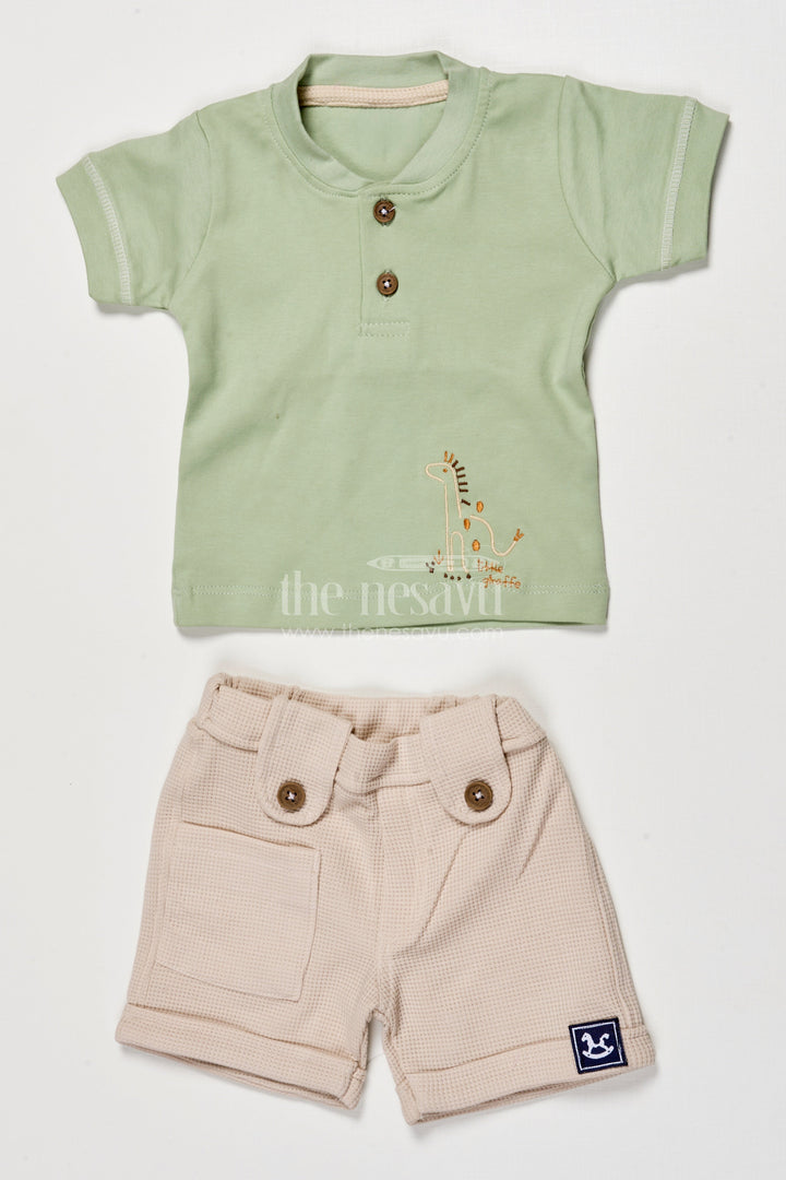 The Nesavu Boys Casual Set Embroidered Cotton Casual Set for Toddler Boys’ Daily Wear Nesavu 14 (6M) / Green BCS511B-14 Nesavu toddler boys casual cotton set thread embroidery playful everyday wear