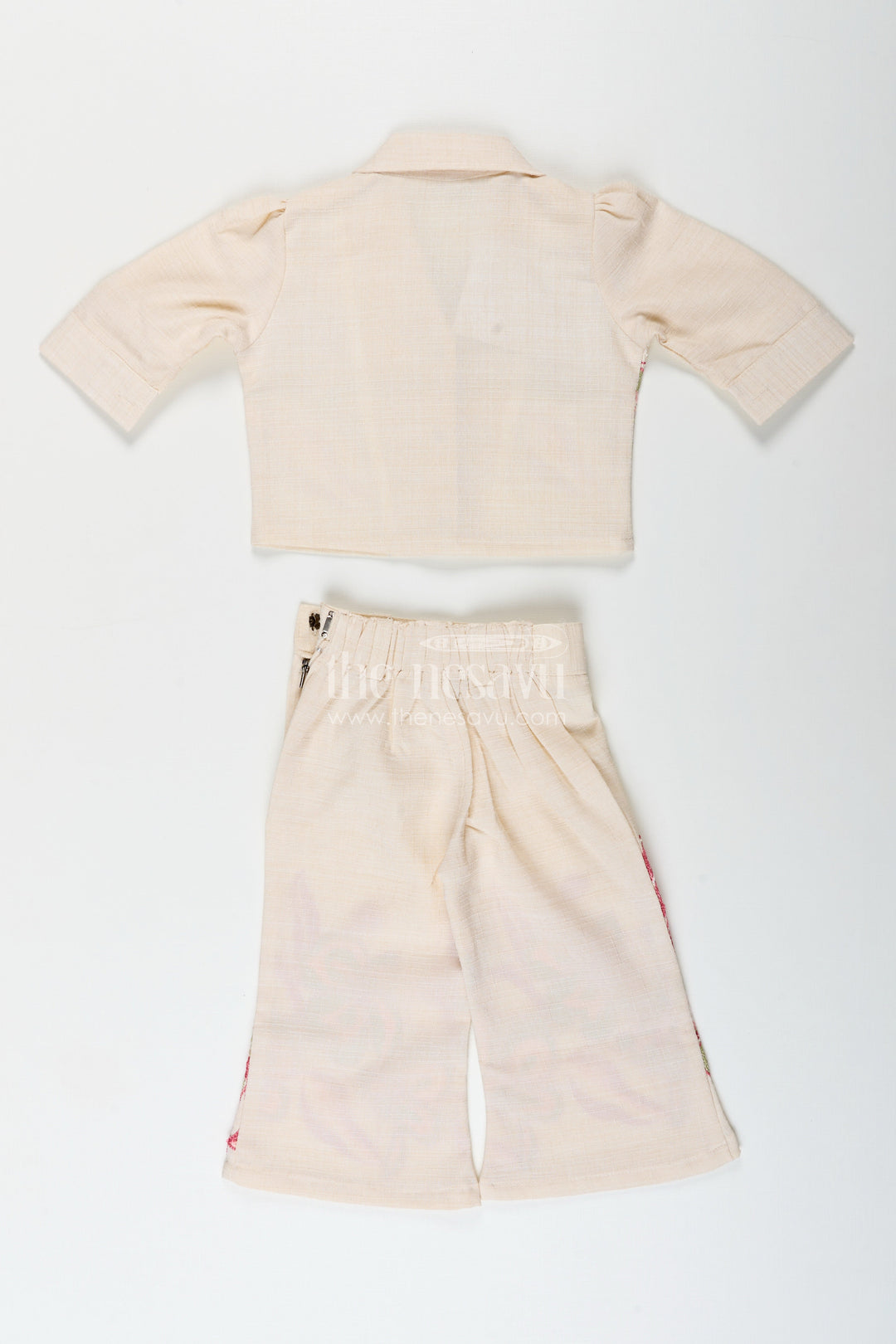 The Nesavu Girls Casual Set Embroidered cotton co-ord set for girls with casual shirt and pant comfy festive pick Nesavu Girls embroidered shirt pant cotton set  Nesavu ethnic casual collection