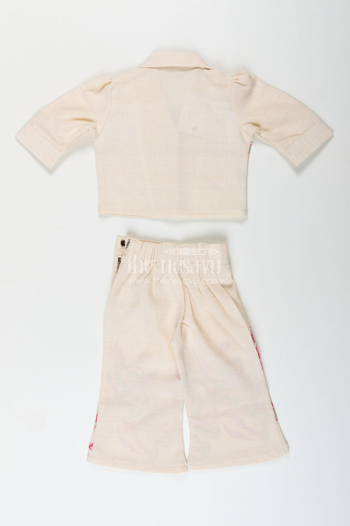 The Nesavu Girls Casual Set Embroidered cotton co-ord set for girls with casual shirt and pant comfy festive pick Nesavu Girls embroidered shirt pant cotton set  Nesavu ethnic casual collection