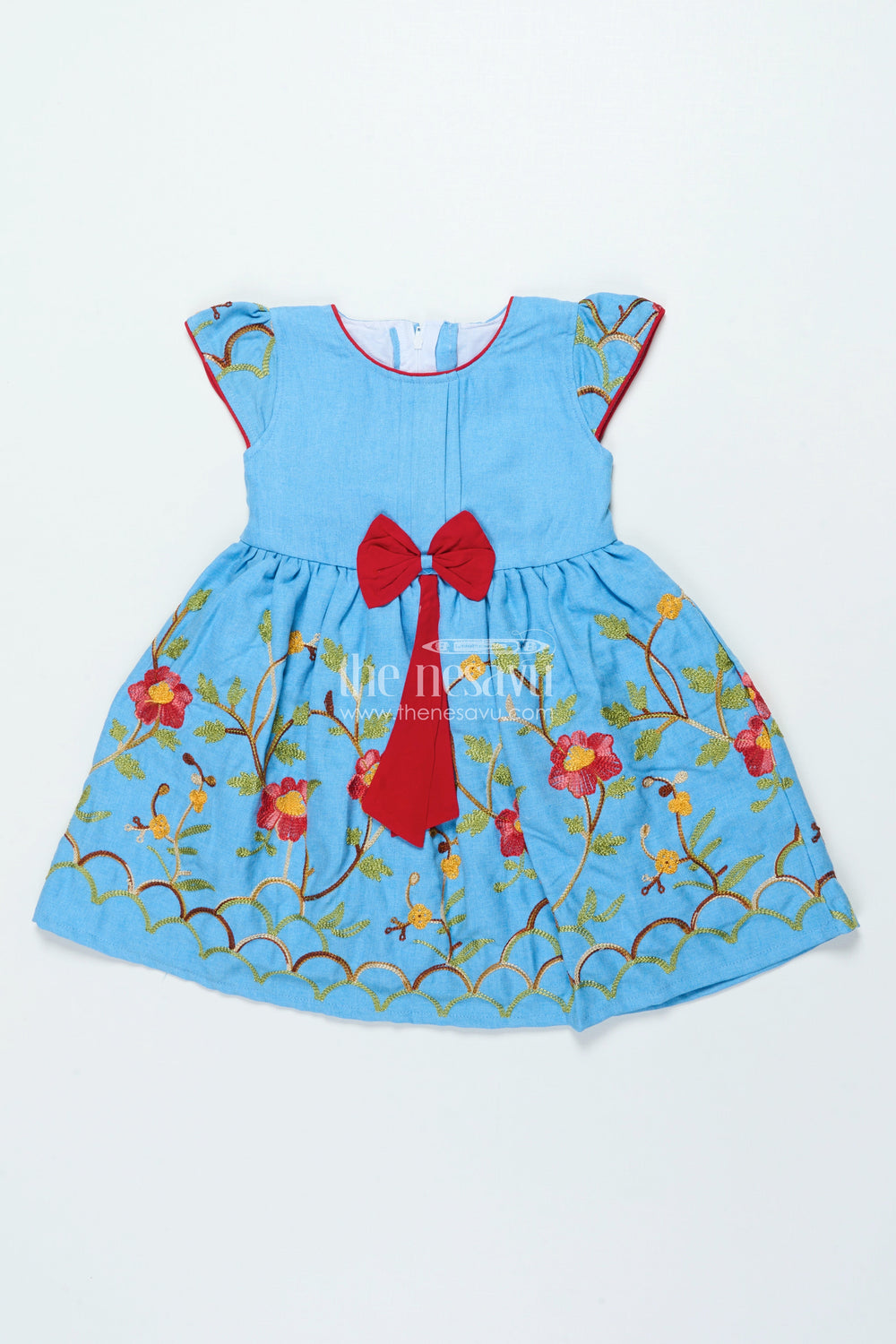 The Nesavu Girls Cotton Frock Embroidered Cotton Frock for Girls for School Functions and Family Outings Nesavu 20 (3Y) / Blue GFC2003A-20 Nesavu embroidered cotton frock girls school events stage functions casual celebrations