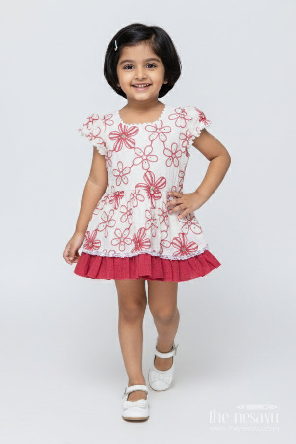 The Nesavu Girls Cotton Frock Embroidered Cotton Frock for Toddler Girls Special Moments Nesavu 14 (6M) / Purple GFC2015B-14 Nesavu toddler girl cotton frock thread embroidery birthdays family photos