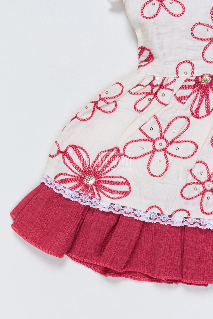The Nesavu Girls Cotton Frock Embroidered Cotton Frock for Toddler Girls Special Moments Nesavu Nesavu toddler girl cotton frock thread embroidery birthdays family photos