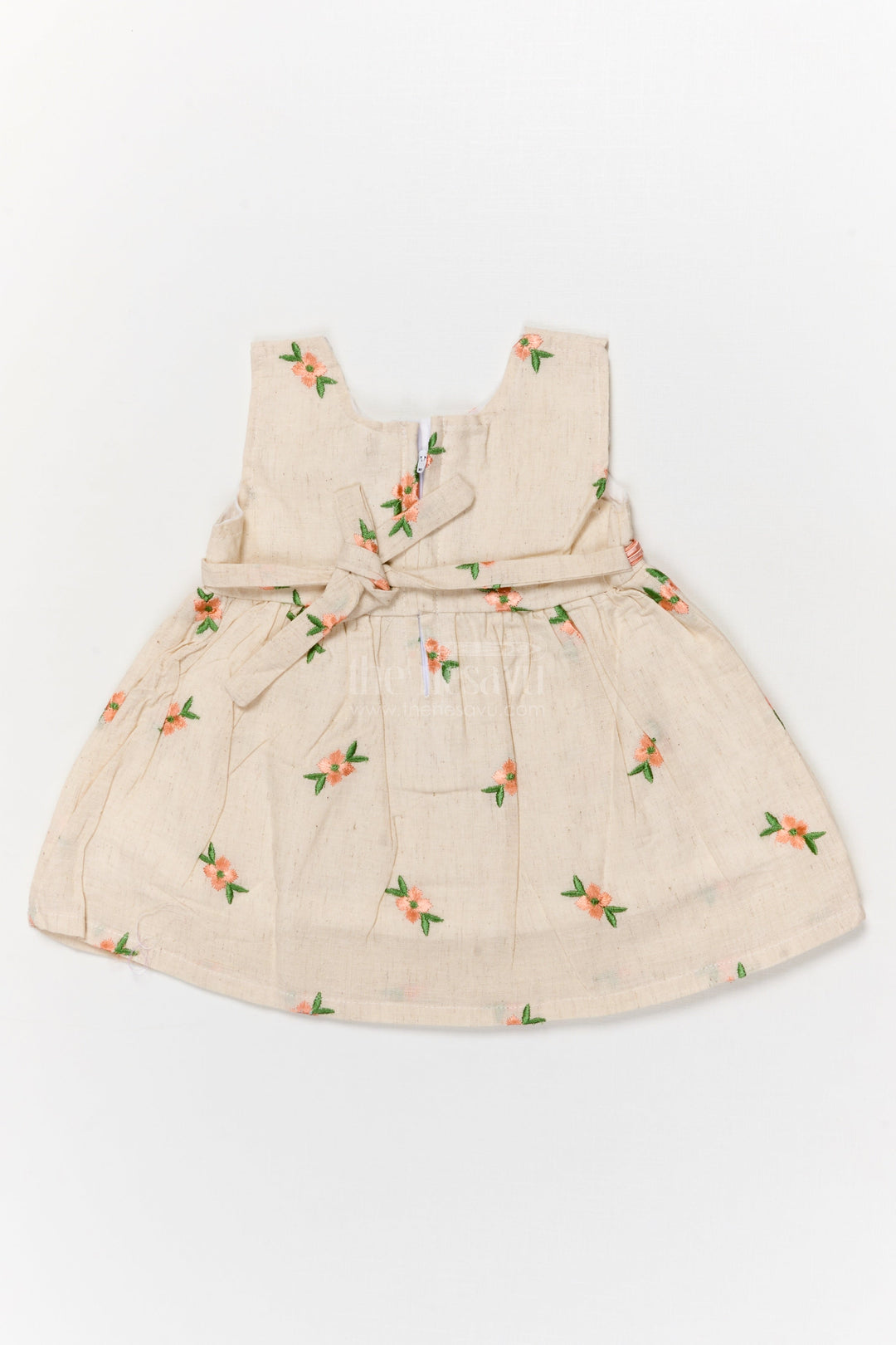 The Nesavu Baby Cotton Frocks Embroidered Cotton Frock for Toddler Girls with Belt for Family Functions Nesavu Nesavu embroidered cotton frock for toddler girls with pleats and belt for family occasions
