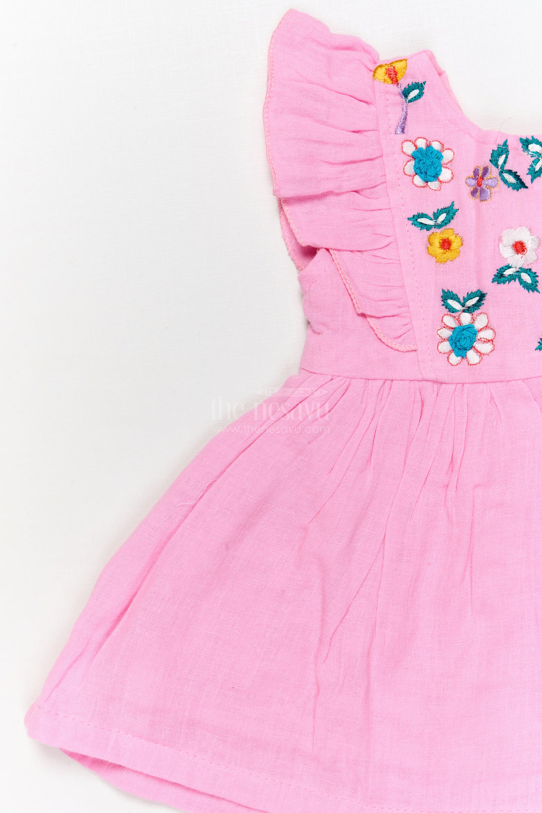 The Nesavu Baby Cotton Frocks Embroidered Cotton Frock with Frilled Shoulders for Baby Girls Nesavu Nesavu baby girl embroidered cotton frock with frilled sleeves for festive mornings and birthdays