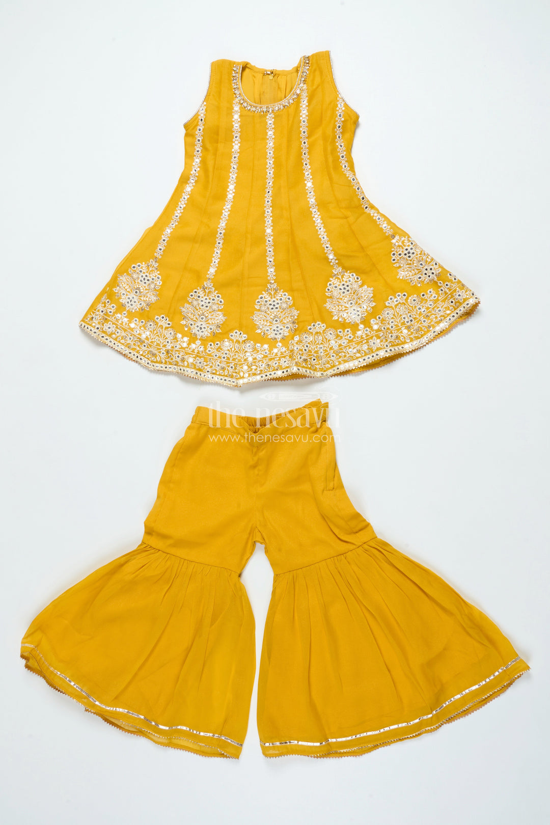 The Nesavu Girls Sharara / Plazo Set Embroidered Girls Sharara Set with Dupatta Perfect for Wedding and Festive Celebrations Nesavu 22 (4Y) / Yellow GPS688A-22 Nesavu girls embroidered georgette sharara set dupatta elegant festive wedding wear