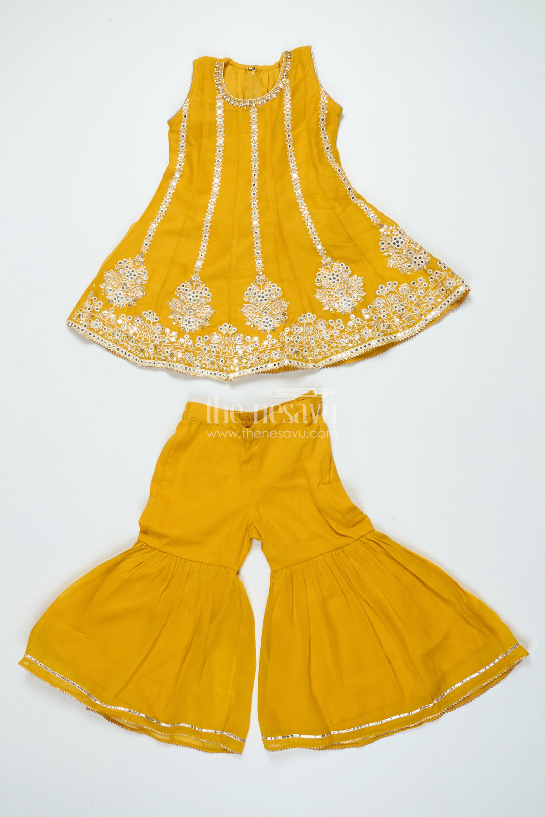 The Nesavu Girls Sharara / Plazo Set Embroidered Girls Sharara Set with Dupatta Perfect for Wedding and Festive Celebrations Nesavu Nesavu girls embroidered georgette sharara set dupatta elegant festive wedding wear