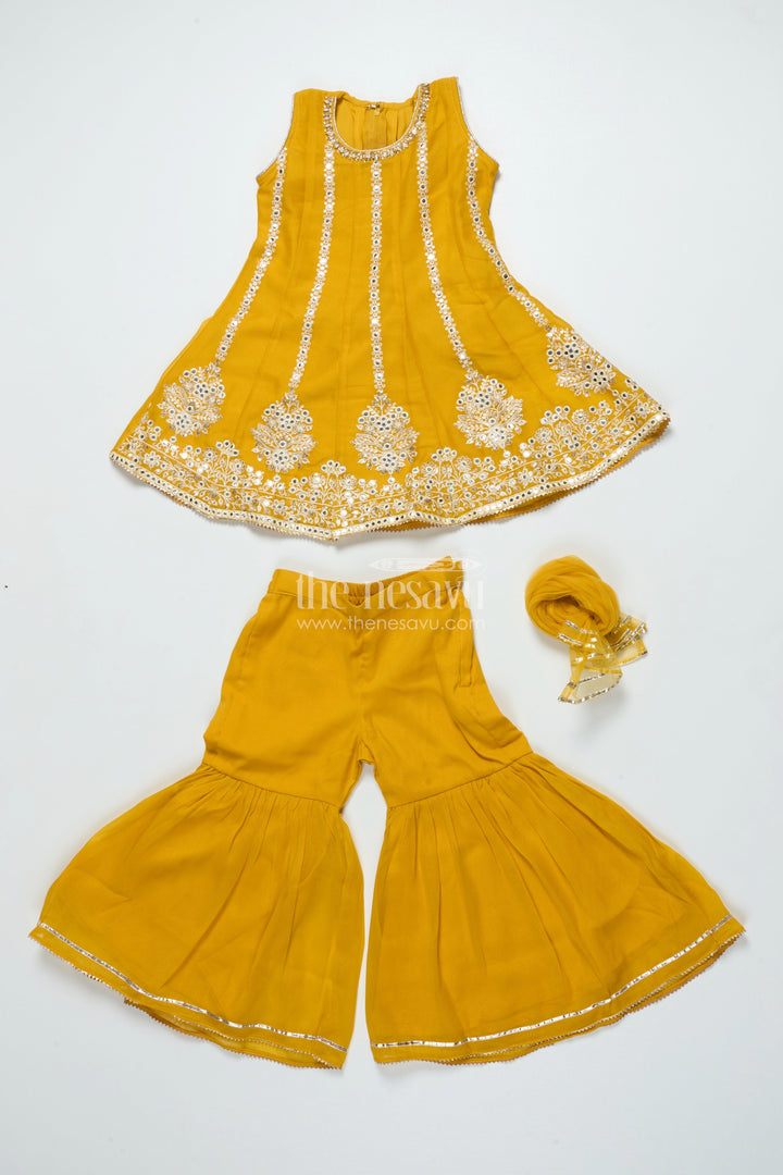 The Nesavu Girls Sharara / Plazo Set Embroidered Girls Sharara Set with Dupatta Perfect for Wedding and Festive Celebrations Nesavu Nesavu girls embroidered georgette sharara set dupatta elegant festive wedding wear