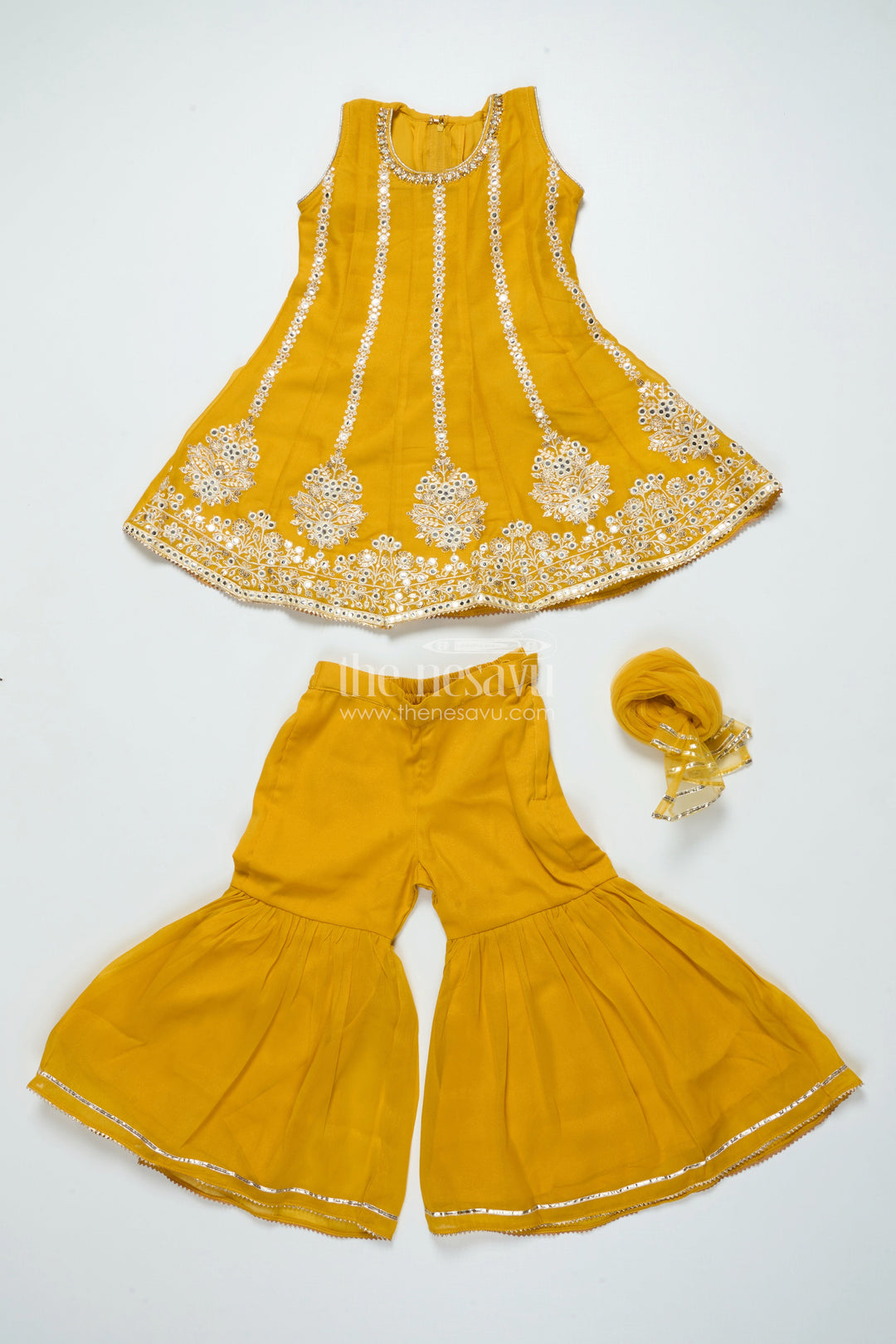 The Nesavu Girls Sharara / Plazo Set Embroidered Girls Sharara Set with Dupatta Perfect for Wedding and Festive Celebrations Nesavu Nesavu girls embroidered georgette sharara set dupatta elegant festive wedding wear