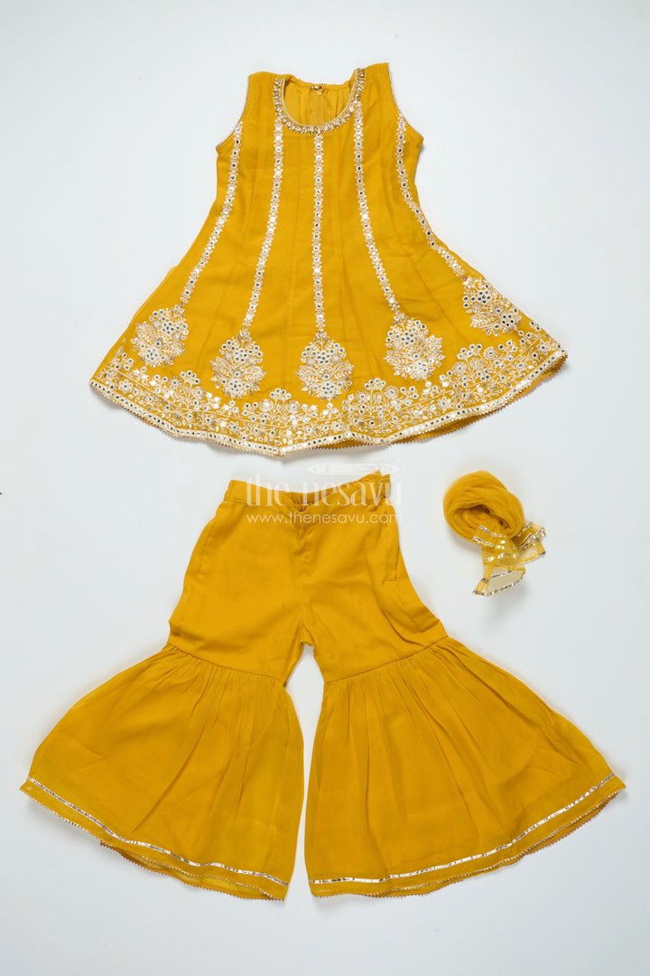 The Nesavu Girls Sharara / Plazo Set Embroidered Girls Sharara Set with Dupatta Perfect for Wedding and Festive Celebrations Nesavu Nesavu girls embroidered georgette sharara set dupatta elegant festive wedding wear