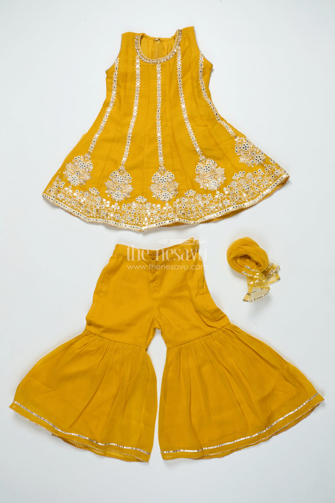 The Nesavu Girls Sharara / Plazo Set Embroidered Girls Sharara Set with Dupatta Perfect for Wedding and Festive Celebrations Nesavu Nesavu girls embroidered georgette sharara set dupatta elegant festive wedding wear