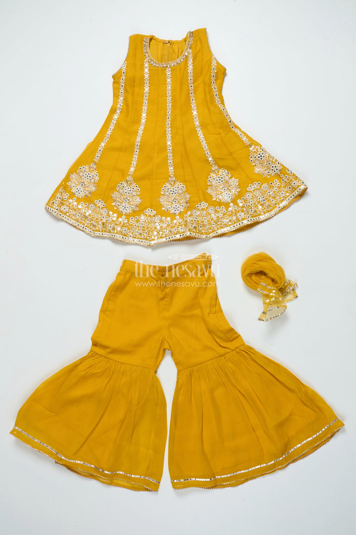 The Nesavu Girls Sharara / Plazo Set Embroidered Girls Sharara Set with Dupatta Perfect for Wedding and Festive Celebrations Nesavu Nesavu girls embroidered georgette sharara set dupatta elegant festive wedding wear