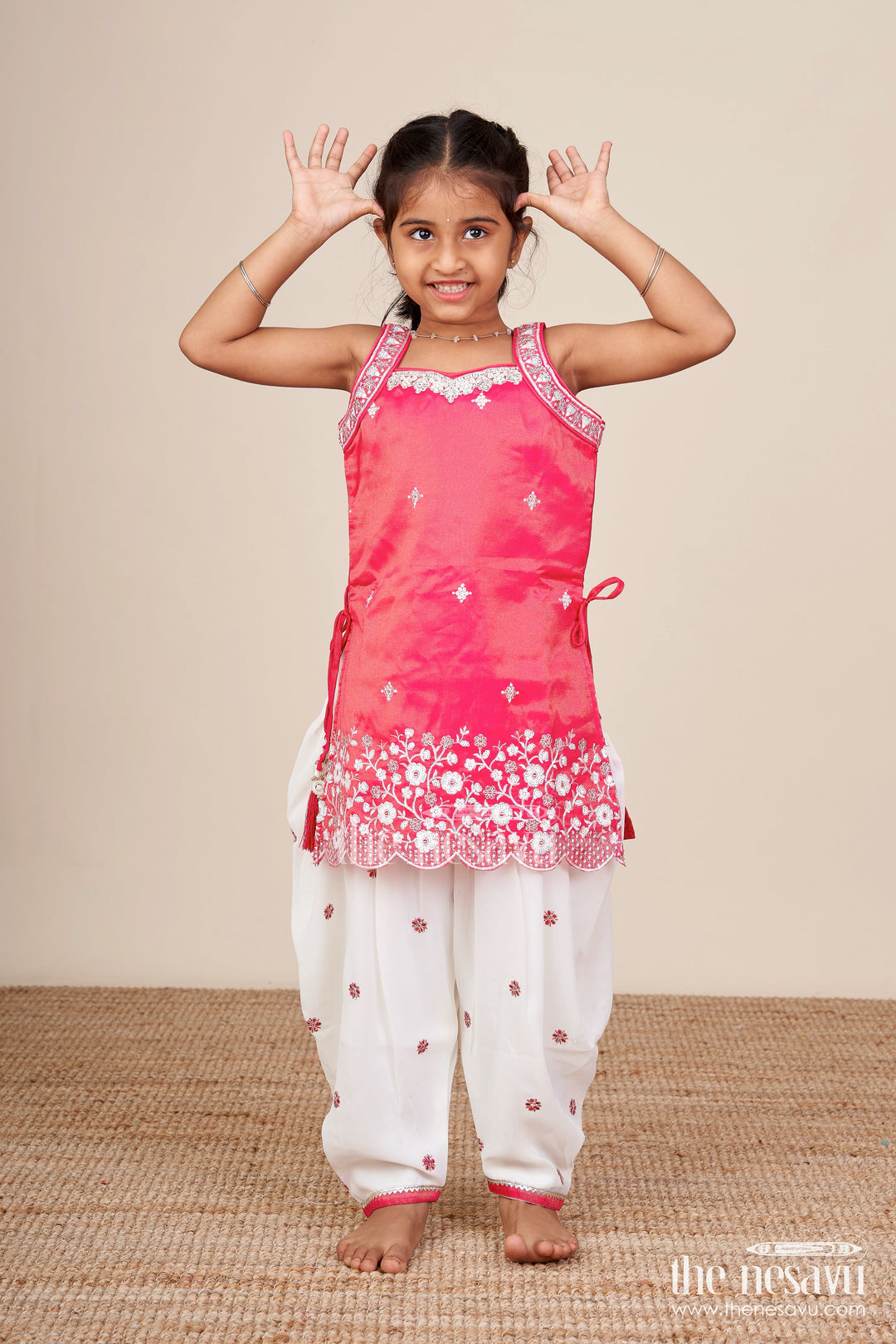 The Nesavu Girls Sharara / Plazo Set Embroidered Kurti with Dhoti Pant Set Ethnic Charm for Baby Girls Nesavu 18 (2Y) / Pink GPS755A-18 Baby girls kurti dhoti pant set  Nesavu ethnic wear toddlers