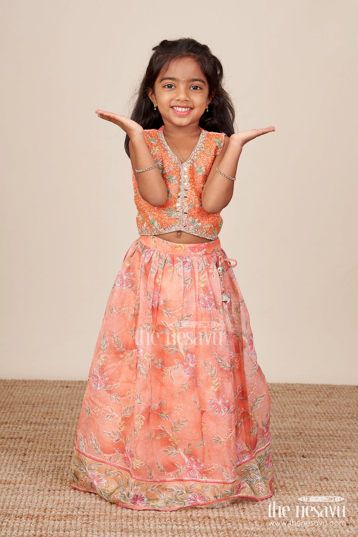 The Nesavu Girls Lehenga Choli Embroidered Lehenga Choli for Baby Girl for Weddings and Family Events Nesavu 16 (1Y) / Orange GL821A-16 Nesavu baby girl embroidered lehenga choli floral print weddings festive celebrations