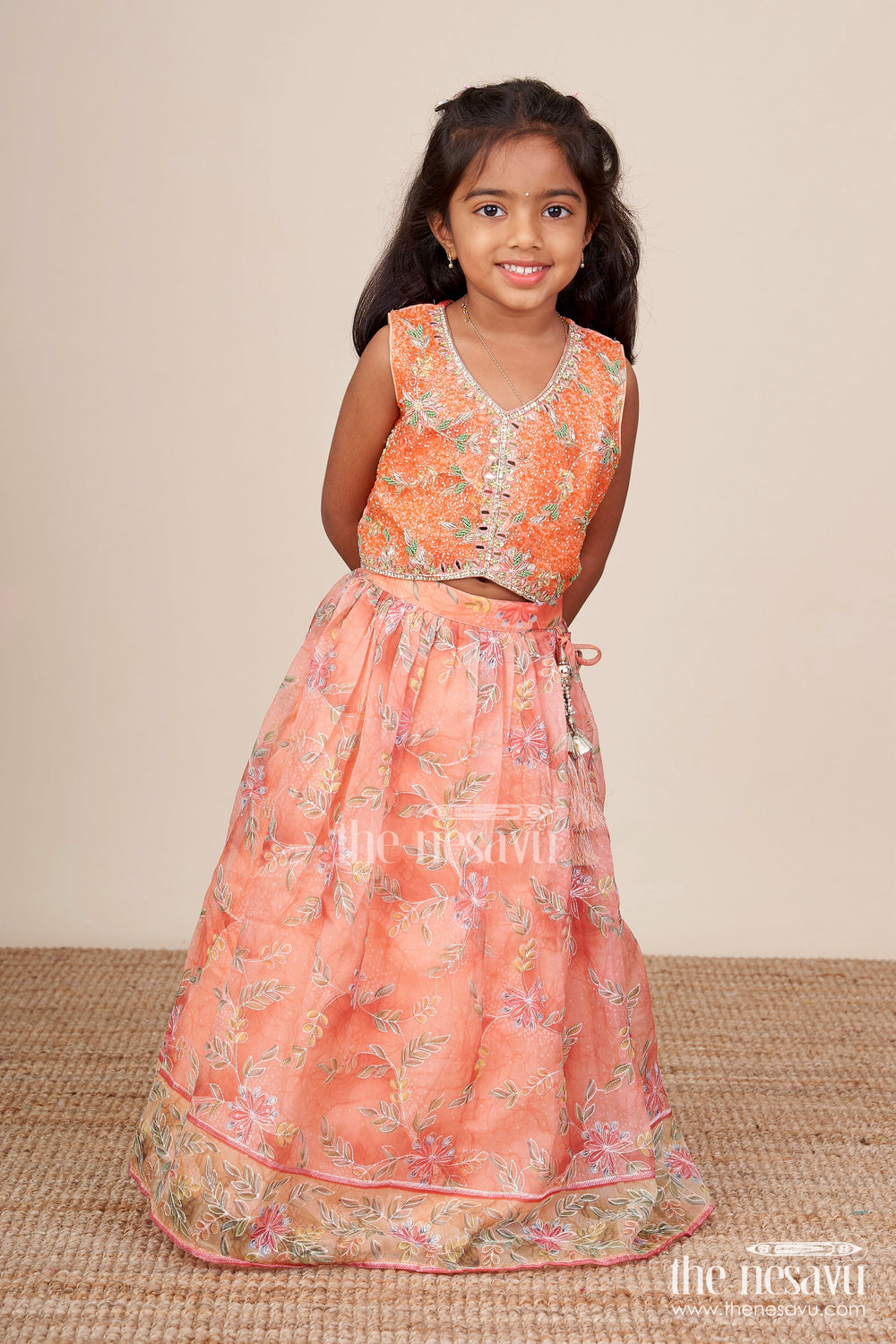 The Nesavu Girls Lehenga Choli Embroidered Lehenga Choli for Baby Girl for Weddings and Family Events Nesavu Nesavu baby girl embroidered lehenga choli floral print weddings festive celebrations