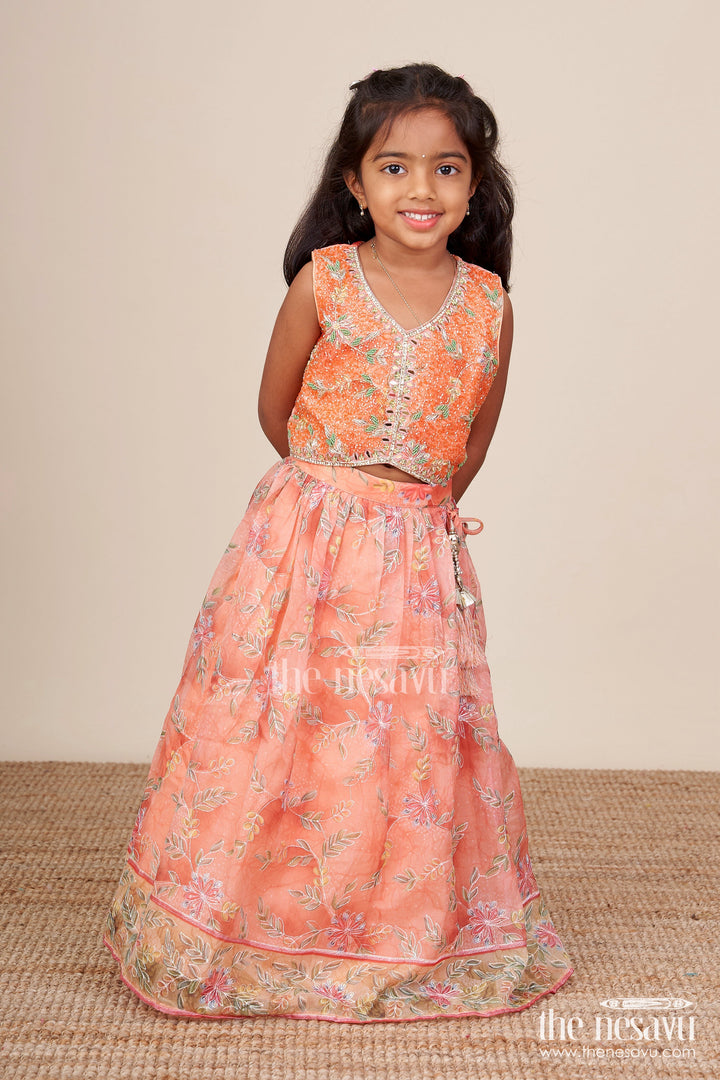 The Nesavu Girls Lehenga Choli Embroidered Lehenga Choli for Baby Girl for Weddings and Family Events Nesavu Nesavu baby girl embroidered lehenga choli floral print weddings festive celebrations