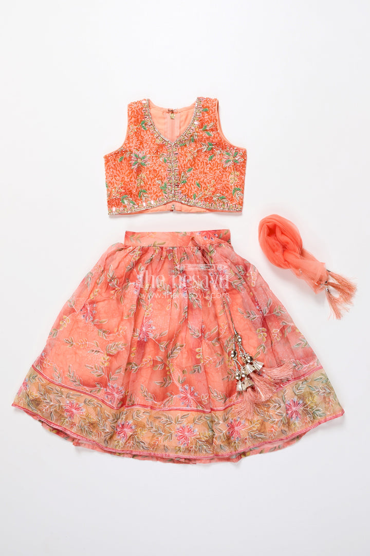 The Nesavu Girls Lehenga Choli Embroidered Lehenga Choli for Baby Girl for Weddings and Family Events Nesavu Nesavu baby girl embroidered lehenga choli floral print weddings festive celebrations