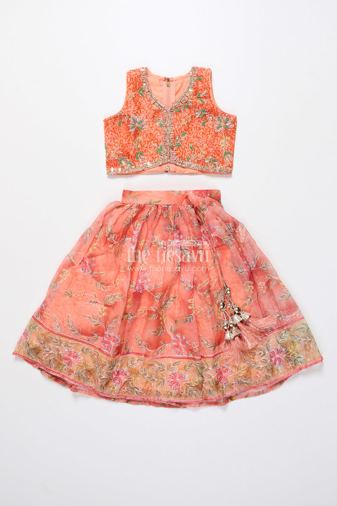 The Nesavu Girls Lehenga Choli Embroidered Lehenga Choli for Baby Girl for Weddings and Family Events Nesavu Nesavu baby girl embroidered lehenga choli floral print weddings festive celebrations