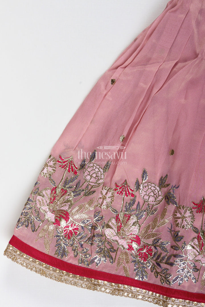 The Nesavu Girls Lehenga Choli Embroidered Lehenga Choli for Girls Birthday and Festive Occasions Nesavu Nesavu Pastel Pink Lehenga Choli Girls Shimmer Georgette Outfit Birthdays Celebrations