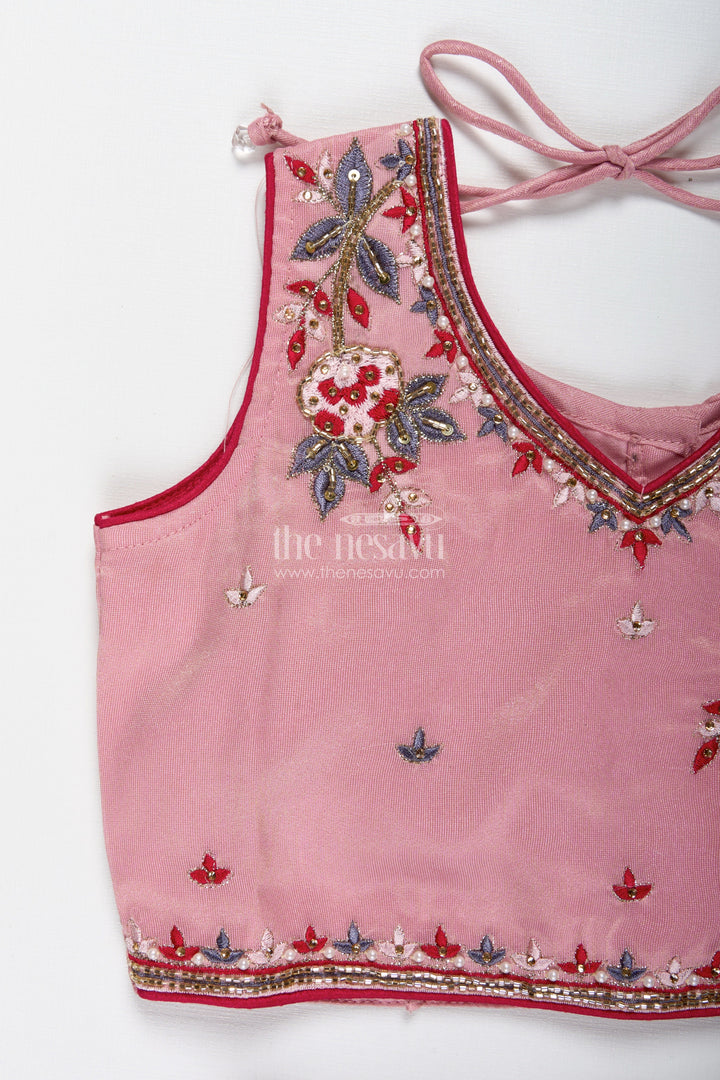 The Nesavu Girls Lehenga Choli Embroidered Lehenga Choli for Girls Birthday and Festive Occasions Nesavu Nesavu Pastel Pink Lehenga Choli Girls Shimmer Georgette Outfit Birthdays Celebrations