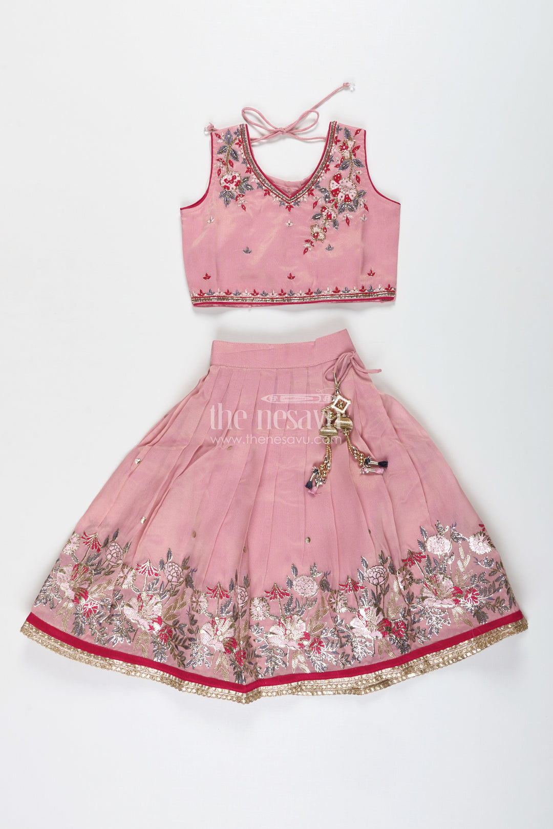 The Nesavu Girls Lehenga Choli Embroidered Lehenga Choli for Girls Birthday and Festive Occasions Nesavu Nesavu Pastel Pink Lehenga Choli Girls Shimmer Georgette Outfit Birthdays Celebrations