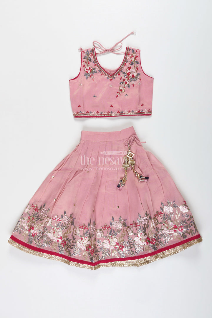 The Nesavu Girls Lehenga Choli Embroidered Lehenga Choli for Girls Birthday and Festive Occasions Nesavu Nesavu Pastel Pink Lehenga Choli Girls Shimmer Georgette Outfit Birthdays Celebrations