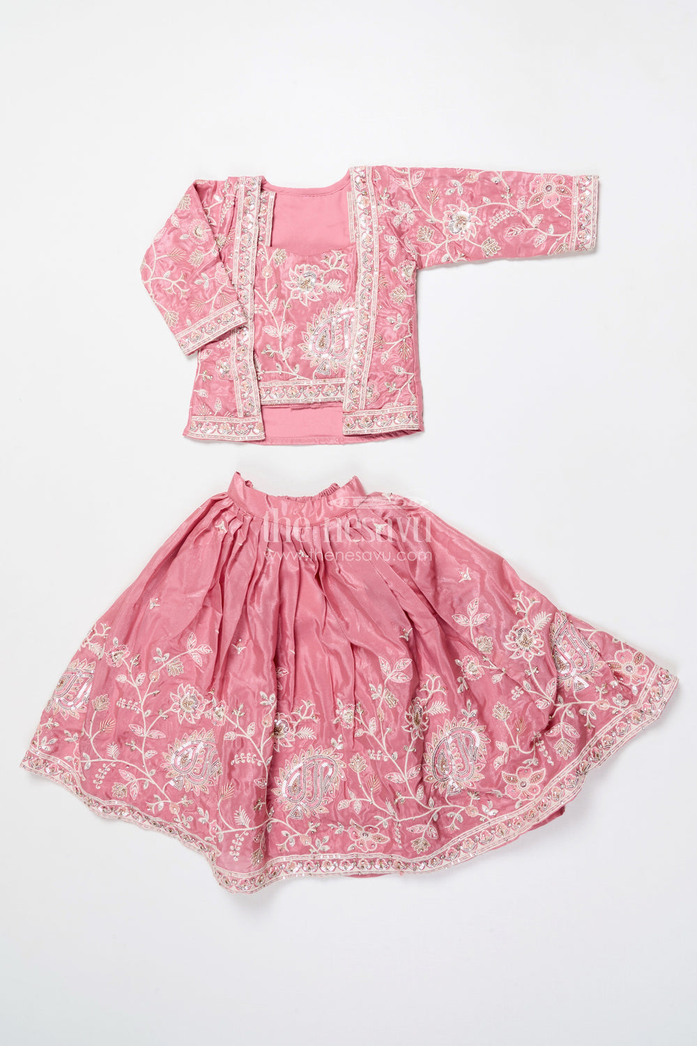 The Nesavu Girls Lehenga Choli Embroidered Lehenga Choli Set for Girls Ideal for Festive Functions Nesavu 18 (2Y) / Peach GL683A-18 Nesavu tissue silk lehenga choli embroidery girls perfect birthdays ethnic functions