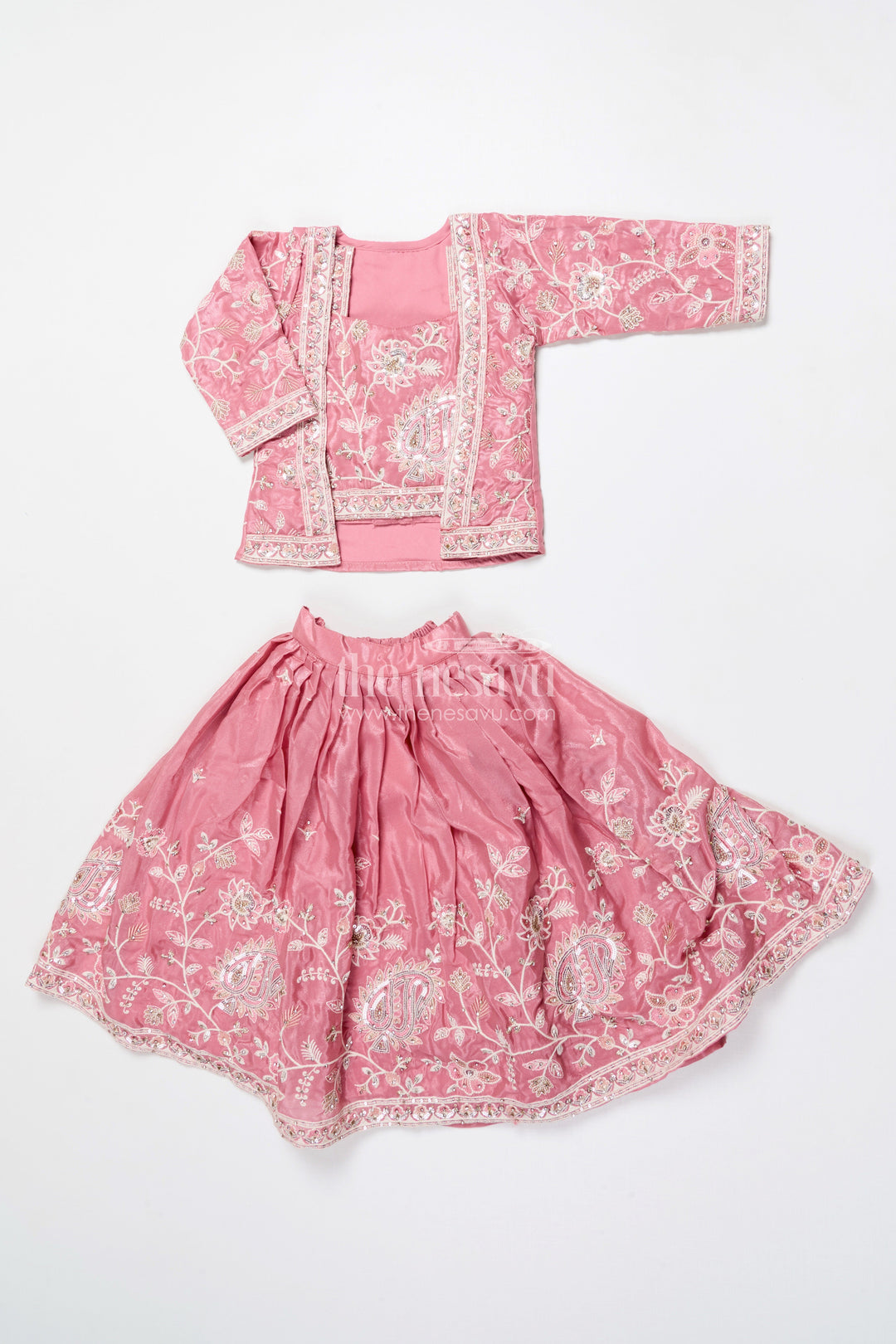 The Nesavu Girls Lehenga Choli Embroidered Lehenga Choli Set for Girls Ideal for Festive Functions Nesavu 18 (2Y) / Peach GL683A-18 Nesavu tissue silk lehenga choli embroidery girls perfect birthdays ethnic functions