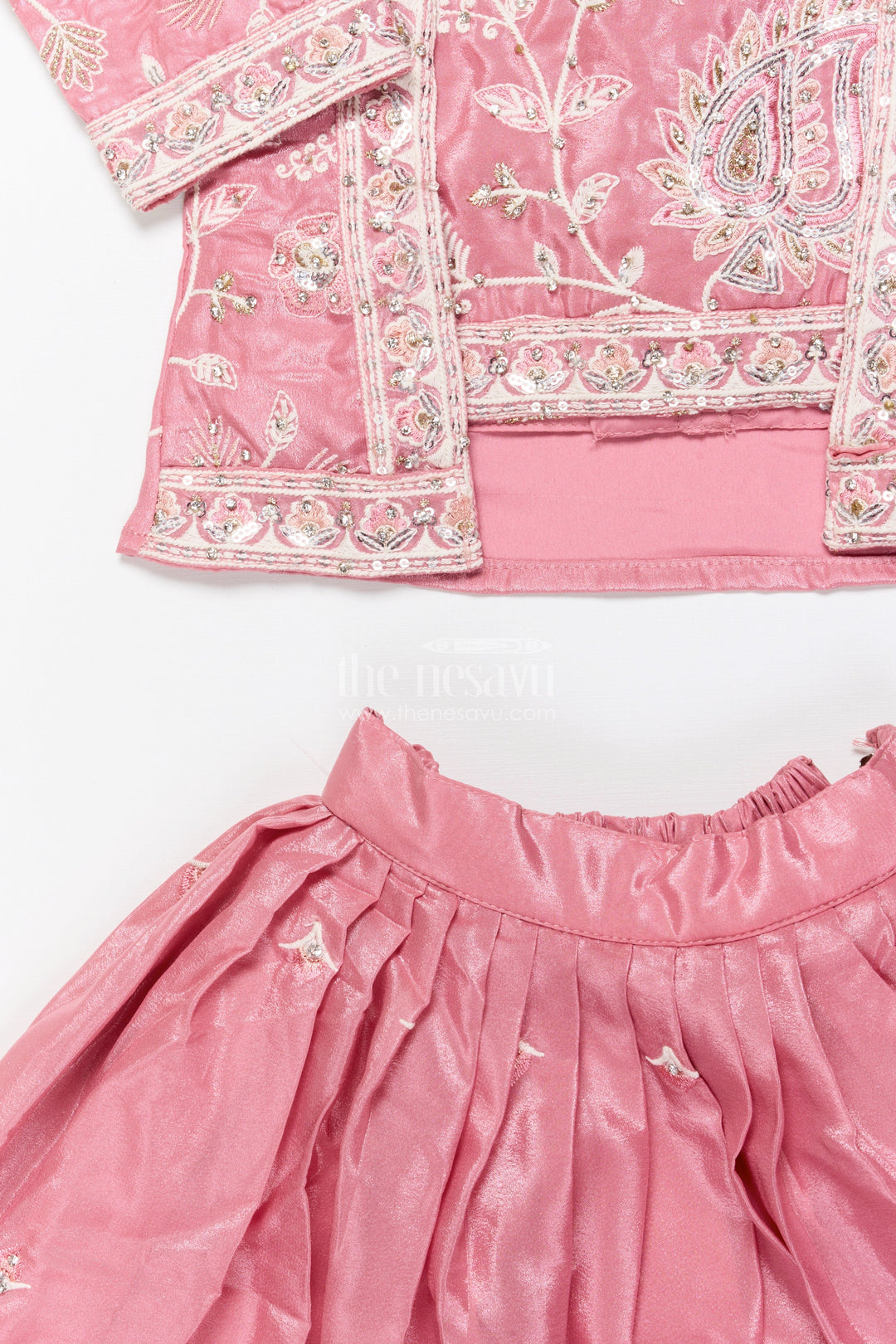 The Nesavu Girls Lehenga Choli Embroidered Lehenga Choli Set for Girls Ideal for Festive Functions Nesavu Nesavu tissue silk lehenga choli embroidery girls perfect birthdays ethnic functions