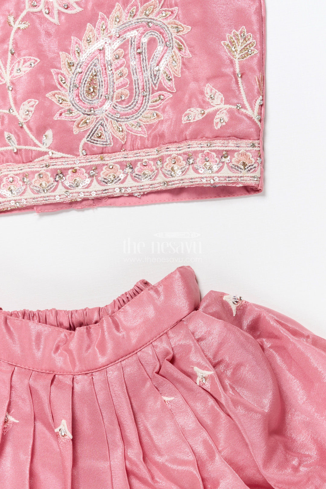 The Nesavu Girls Lehenga Choli Embroidered Lehenga Choli Set for Girls Ideal for Festive Functions Nesavu Nesavu tissue silk lehenga choli embroidery girls perfect birthdays ethnic functions