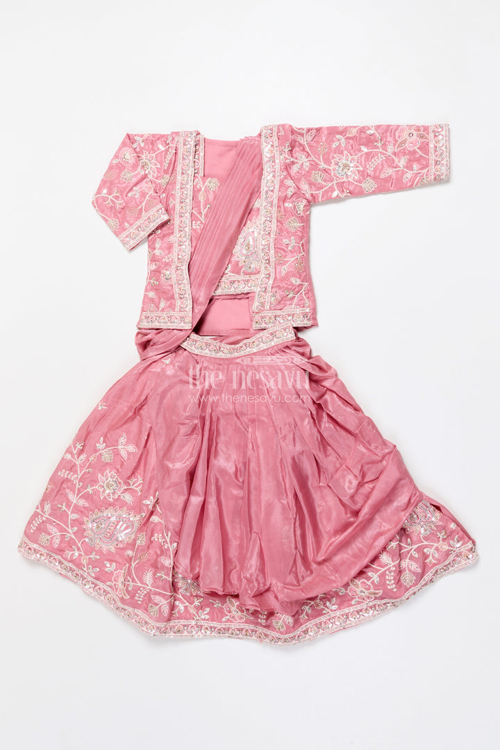 The Nesavu Girls Lehenga Choli Embroidered Lehenga Choli Set for Girls Ideal for Festive Functions Nesavu Nesavu tissue silk lehenga choli embroidery girls perfect birthdays ethnic functions