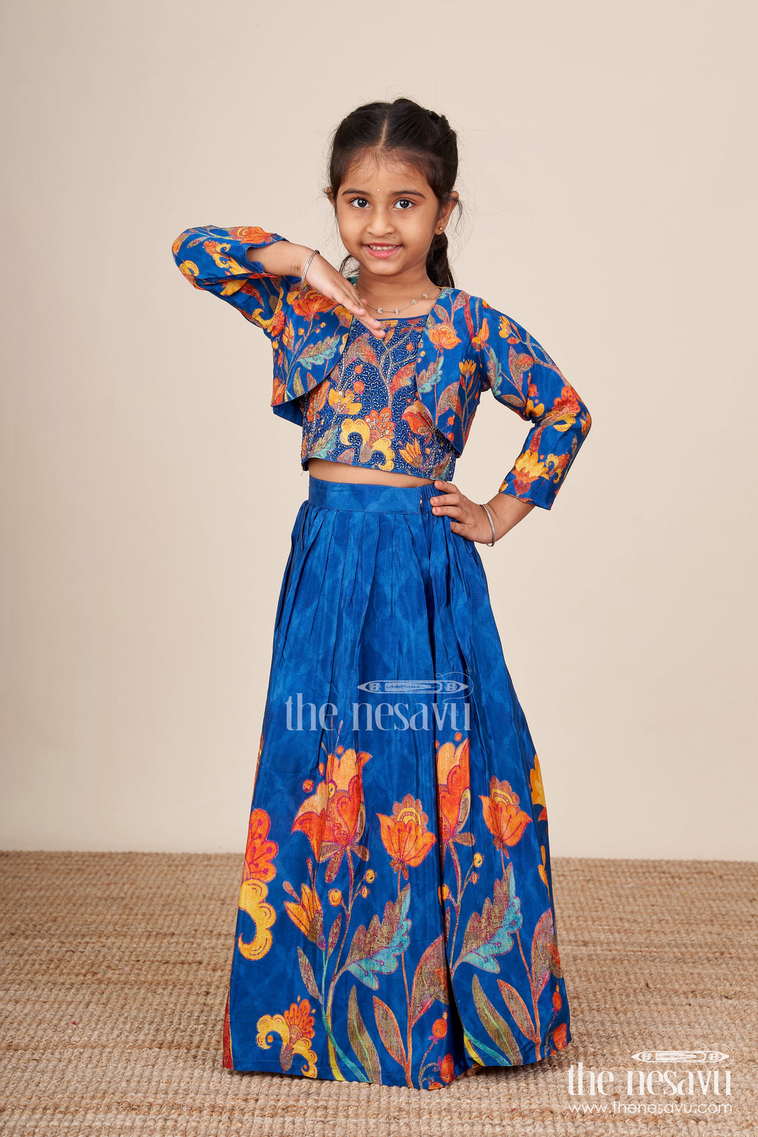 The Nesavu Girls Fancy Lehenga Embroidered Lehenga Set for Girls with Digital Print for Birthdays and Dance Events Nesavu 24 (5Y) / Blue GL771A-24 Nesavu girls lehenga choli embroidery digital print festive parties birthdays