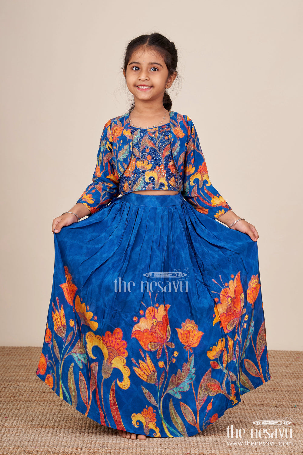 The Nesavu Girls Fancy Lehenga Embroidered Lehenga Set for Girls with Digital Print for Birthdays and Dance Events Nesavu Nesavu girls lehenga choli embroidery digital print festive parties birthdays