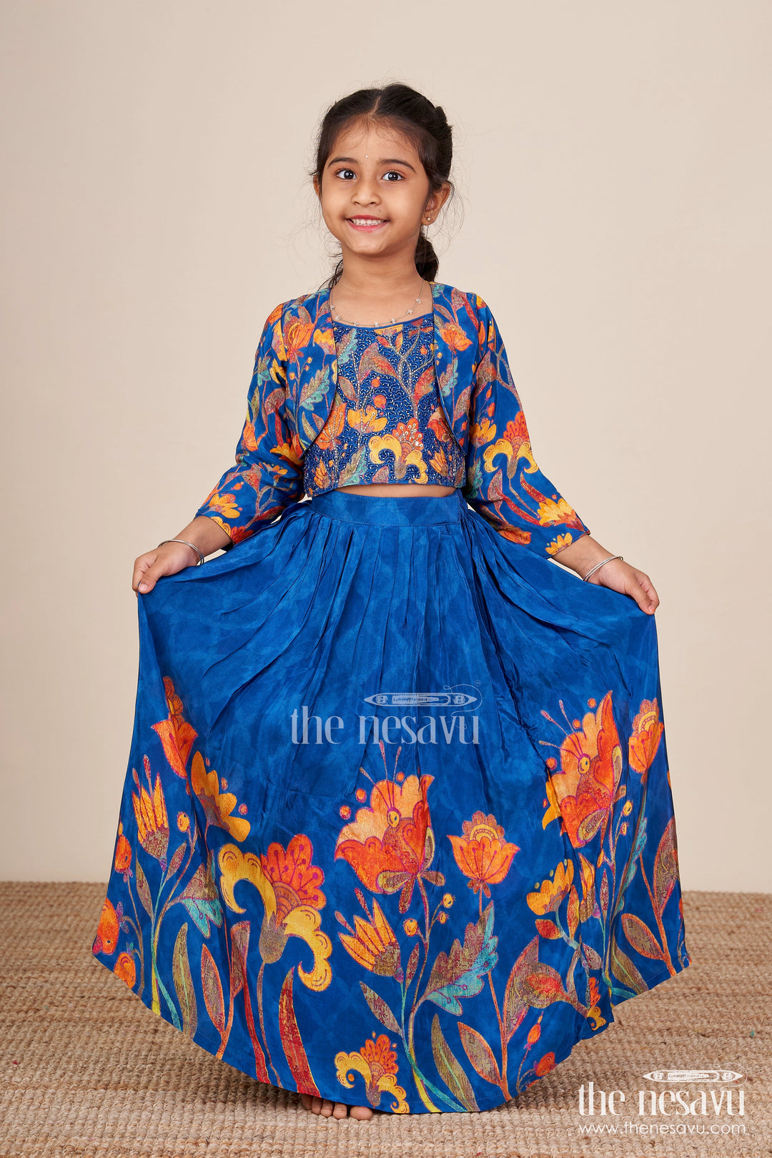 The Nesavu Girls Fancy Lehenga Embroidered Lehenga Set for Girls with Digital Print for Birthdays and Dance Events Nesavu Nesavu girls lehenga choli embroidery digital print festive parties birthdays