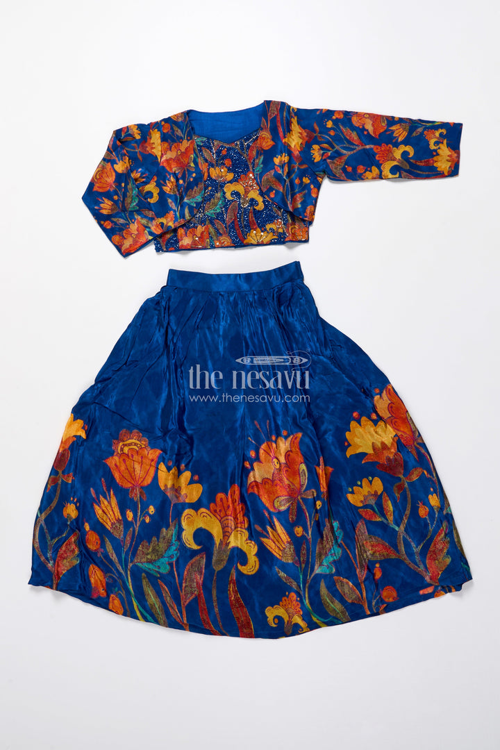 The Nesavu Girls Fancy Lehenga Embroidered Lehenga Set for Girls with Digital Print for Birthdays and Dance Events Nesavu Nesavu girls lehenga choli embroidery digital print festive parties birthdays