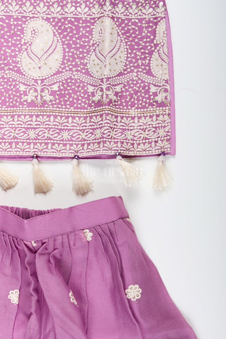 The Nesavu Girls Sharara / Plazo Set Embroidered plazo set with tassel detail – festive ethnic set for girls Nesavu Nesavu ethnic plazo set girls  embroidered festive wear toddlers