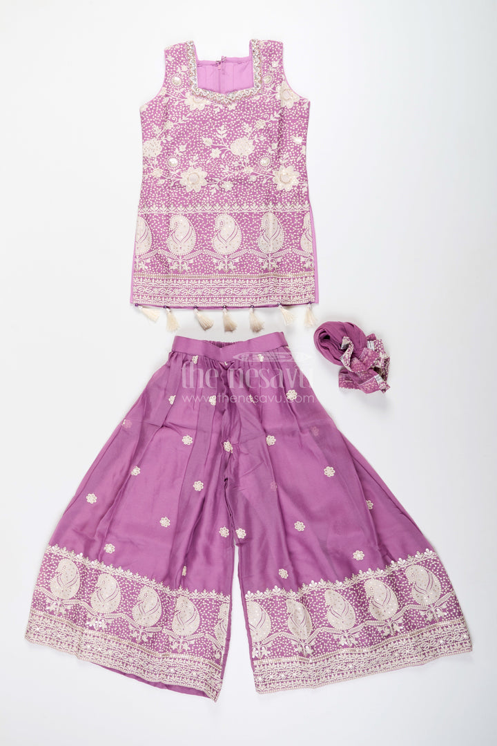 The Nesavu Girls Sharara / Plazo Set Embroidered plazo set with tassel detail – festive ethnic set for girls Nesavu Nesavu ethnic plazo set girls  embroidered festive wear toddlers