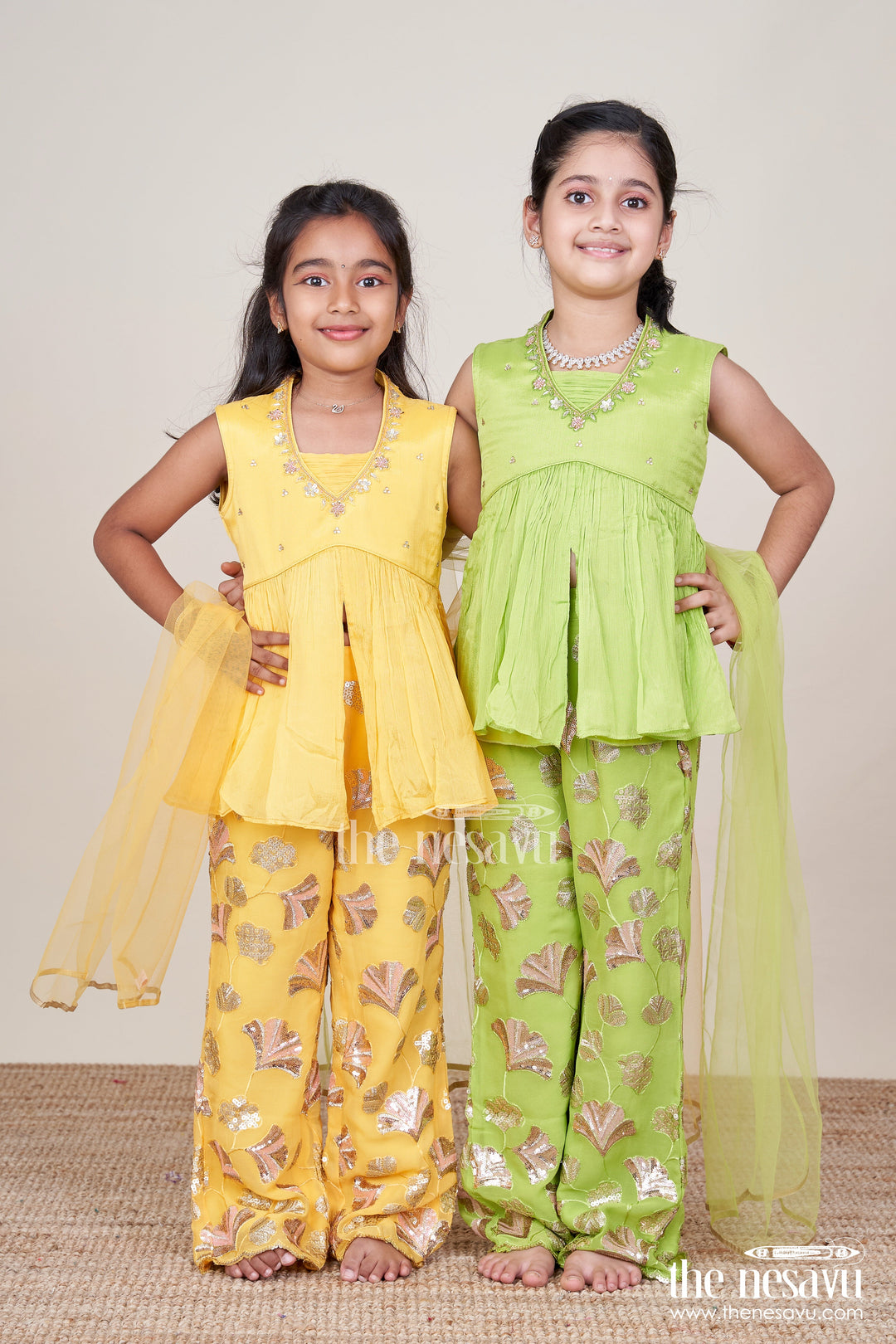 The Nesavu Girls Sharara / Plazo Set Embroidered Sharara Set for Girls Festive and Cultural Wear Nesavu Nesavu sharara set girls viscose silk embroidery perfect cultural functions festive events