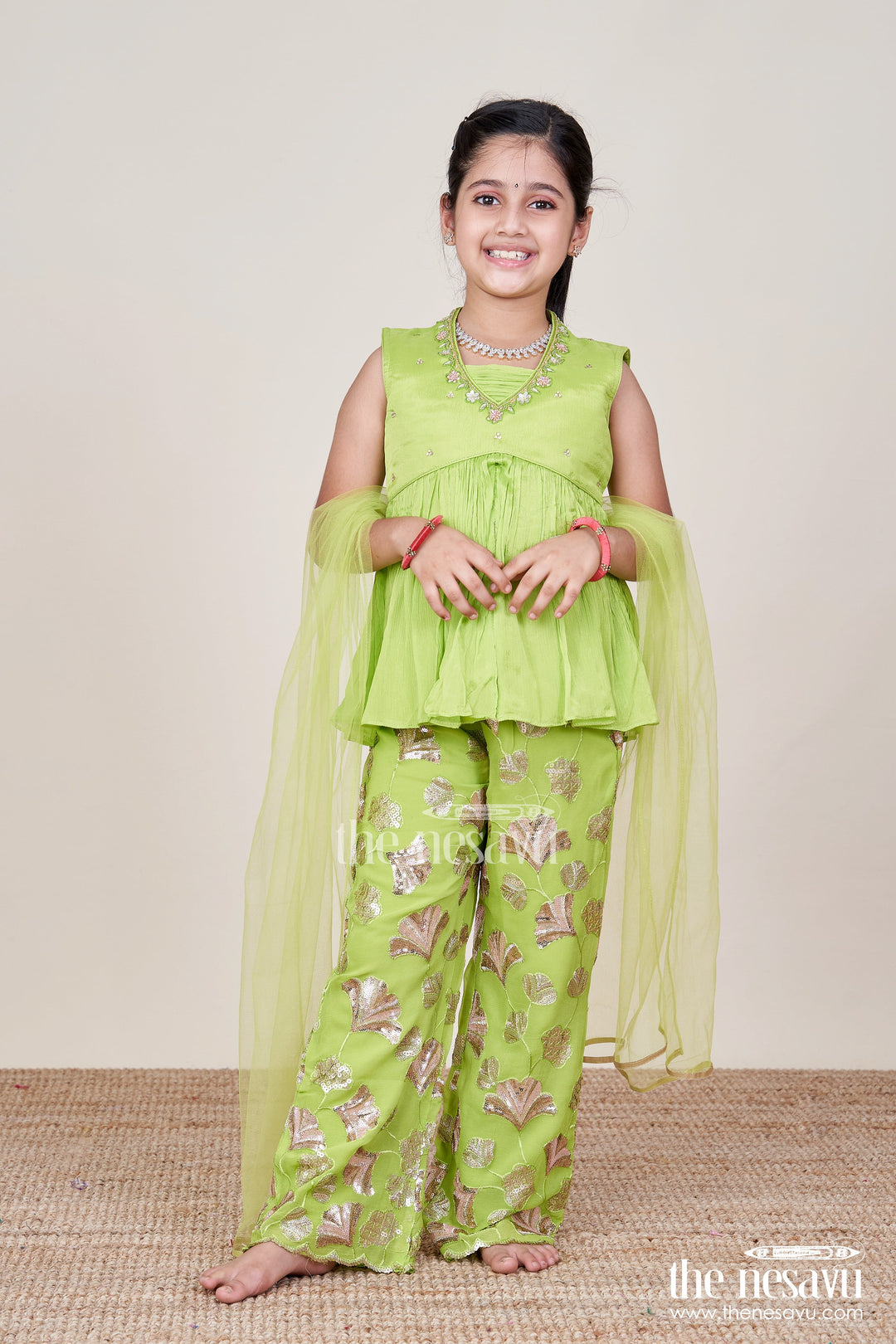 The Nesavu Girls Sharara / Plazo Set Embroidered Sharara Set for Girls Festive and Cultural Wear Nesavu Nesavu sharara set girls viscose silk embroidery perfect cultural functions festive events