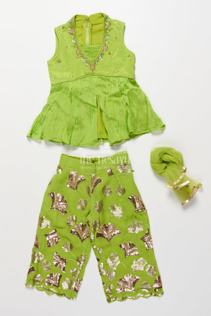 The Nesavu Girls Sharara / Plazo Set Embroidered Sharara Set for Girls Festive and Cultural Wear Nesavu Nesavu sharara set girls viscose silk embroidery perfect cultural functions festive events