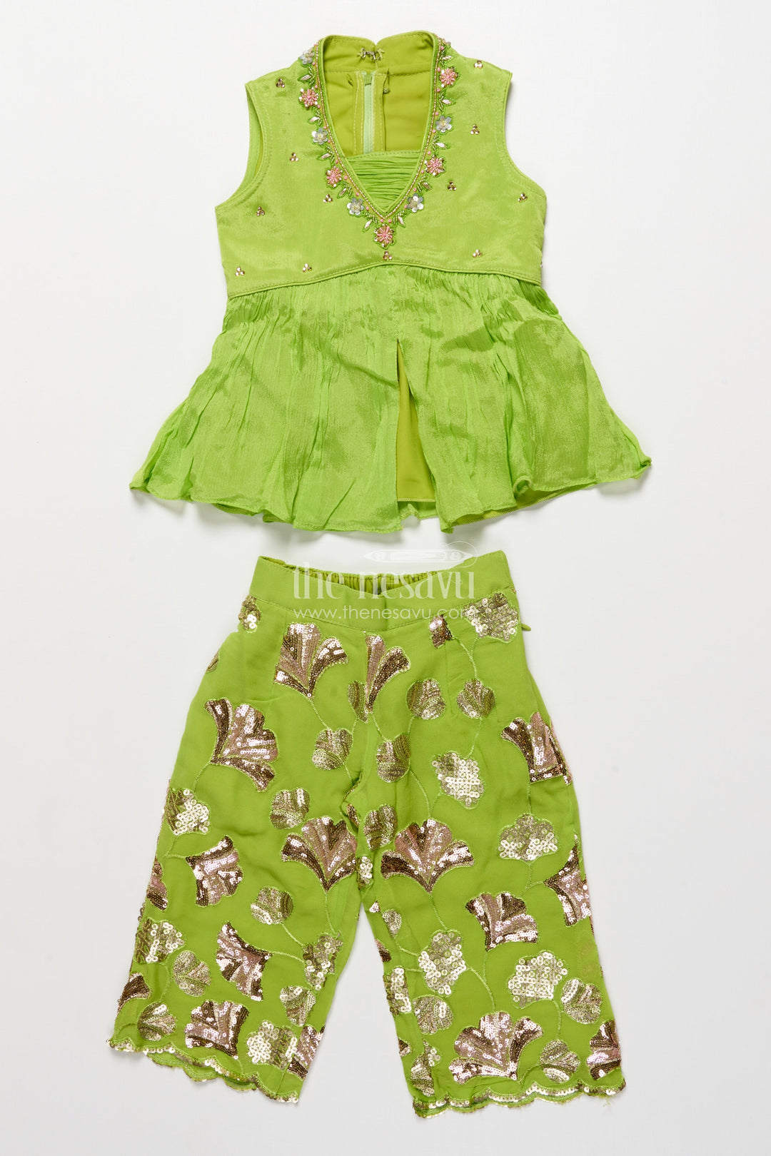 The Nesavu Girls Sharara / Plazo Set Embroidered Sharara Set for Girls Festive and Cultural Wear Nesavu Nesavu sharara set girls viscose silk embroidery perfect cultural functions festive events