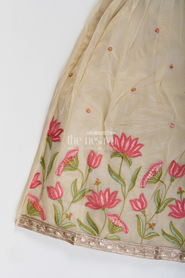 The Nesavu Girls Silk Gown Embroidered silk gown for girls perfect for weddings and festive occasions Nesavu Nesavu girls embroidered silk gown tissue organza  perfect weddings festive family events