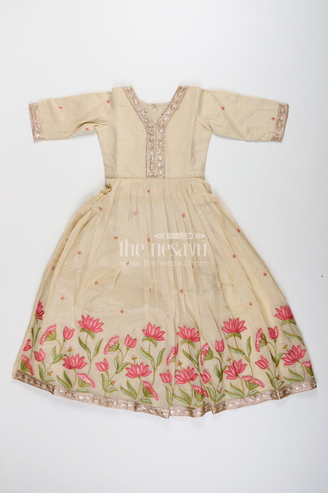 The Nesavu Girls Silk Gown Embroidered silk gown for girls perfect for weddings and festive occasions Nesavu Nesavu girls embroidered silk gown tissue organza  perfect weddings festive family events