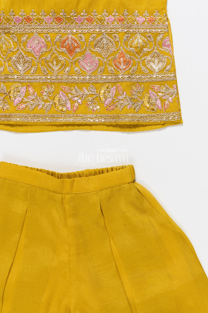 The Nesavu Girls Sharara / Plazo Set Embroidered Sleeveless Sharara Set for Girls Festive Ethnic Outfit In Tissue Silk Nesavu Nesavu sleeveless sharara set girls embroidered yoke festive outfit tissue silk