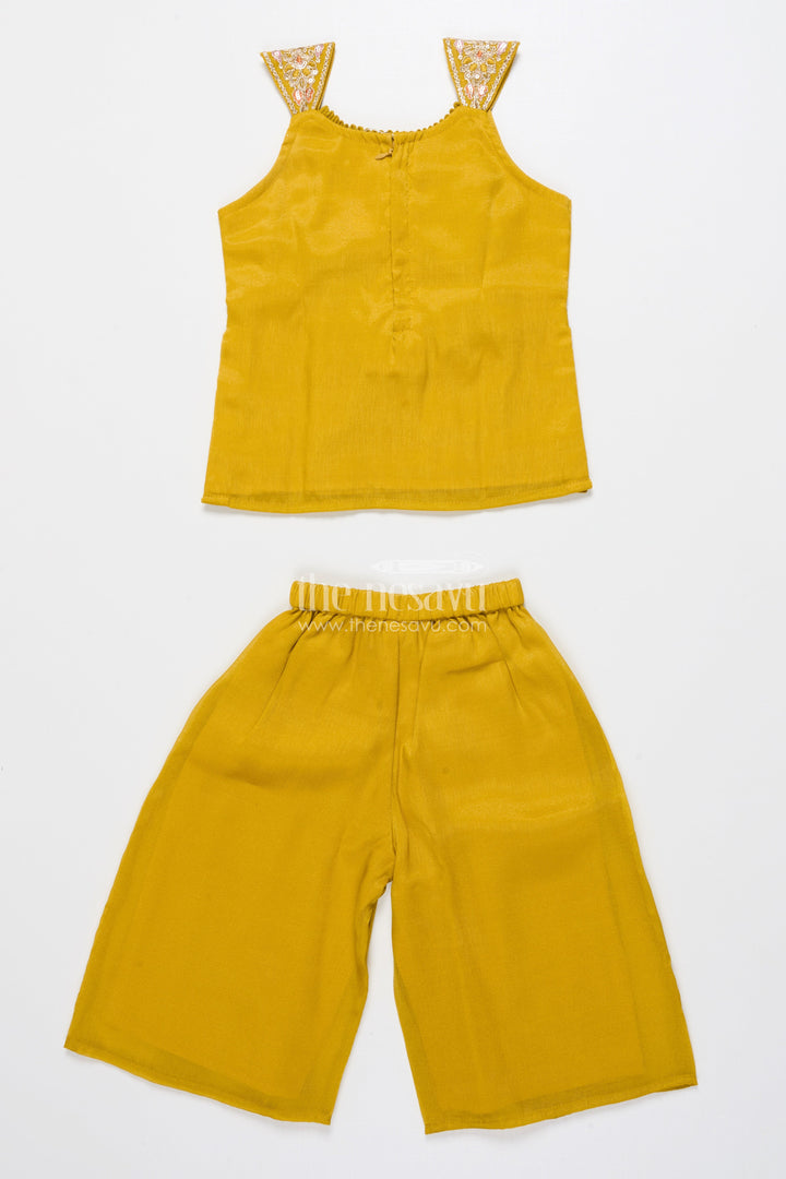 The Nesavu Girls Sharara / Plazo Set Embroidered Sleeveless Sharara Set for Girls Festive Ethnic Outfit In Tissue Silk Nesavu Nesavu sleeveless sharara set girls embroidered yoke festive outfit tissue silk