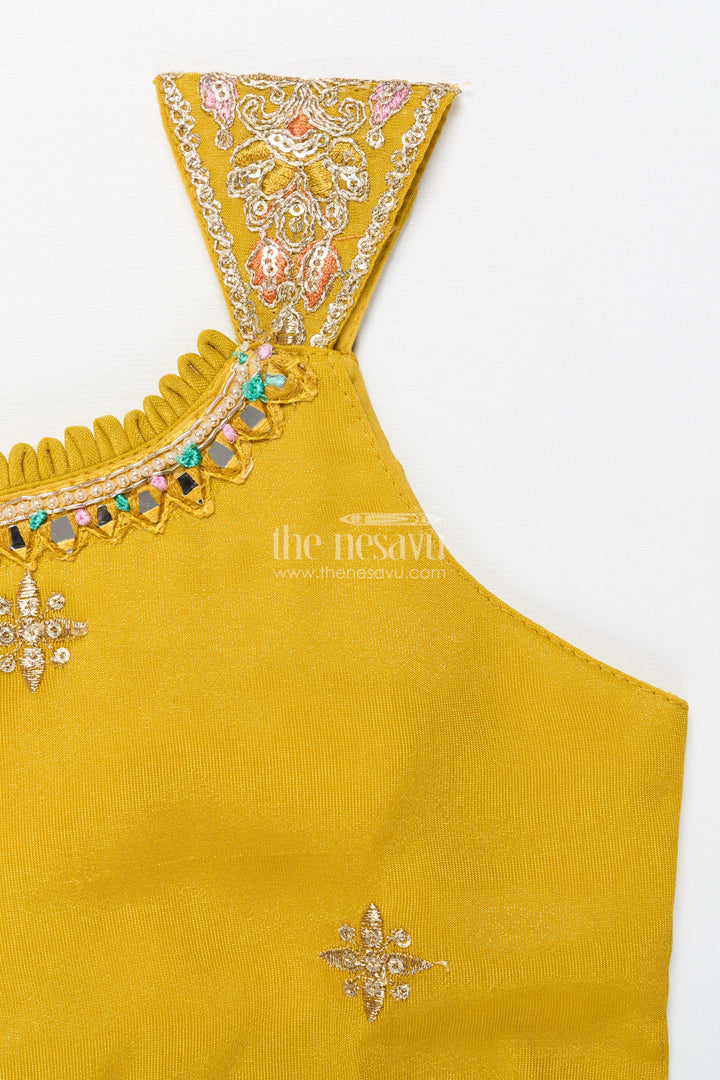 The Nesavu Girls Sharara / Plazo Set Embroidered Sleeveless Sharara Set for Girls Festive Ethnic Outfit In Tissue Silk Nesavu Nesavu sleeveless sharara set girls embroidered yoke festive outfit tissue silk