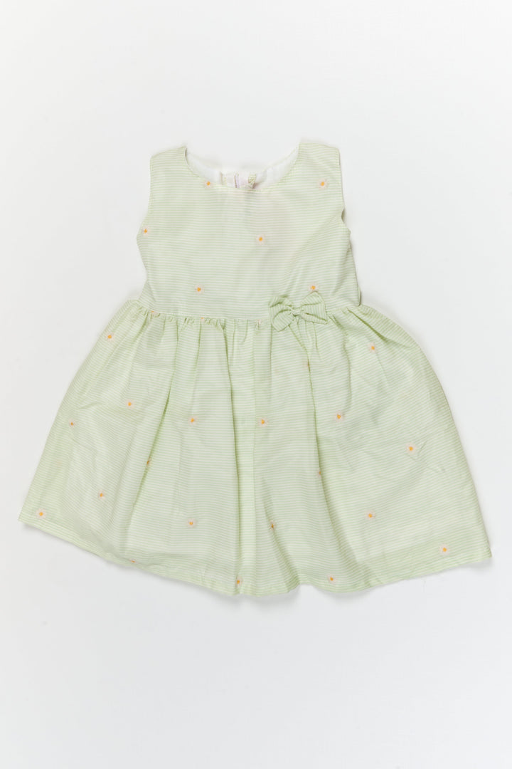 The Nesavu Girls Cotton Frock Embroidered Stripe Frock with Classic Charm for Toddlers and Little Girls Nesavu 20 (3Y) / Green / Cotton GFC2115B-20 Nesavu floral embroidered striped cotton frock – everyday elegance for girls