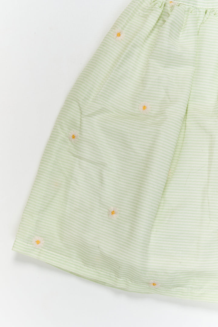 The Nesavu Girls Cotton Frock Embroidered Stripe Frock with Classic Charm for Toddlers and Little Girls Nesavu Nesavu floral embroidered striped cotton frock – everyday elegance for girls