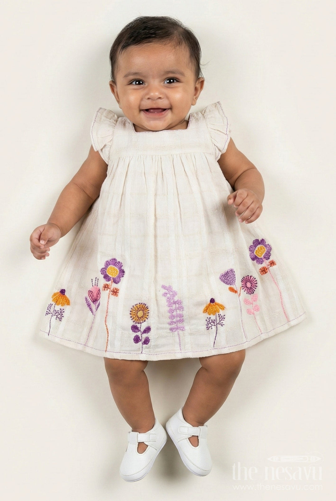 The Nesavu Baby Cotton Frocks Embroidered Summer Frock for Baby Girls in Cotton Nesavu 10 (NB) / Purple BFJ833B-10 Nesavu Cotton Summer Frock Baby Girls Multicolor Embroidery Sleeveless Ruffle Design