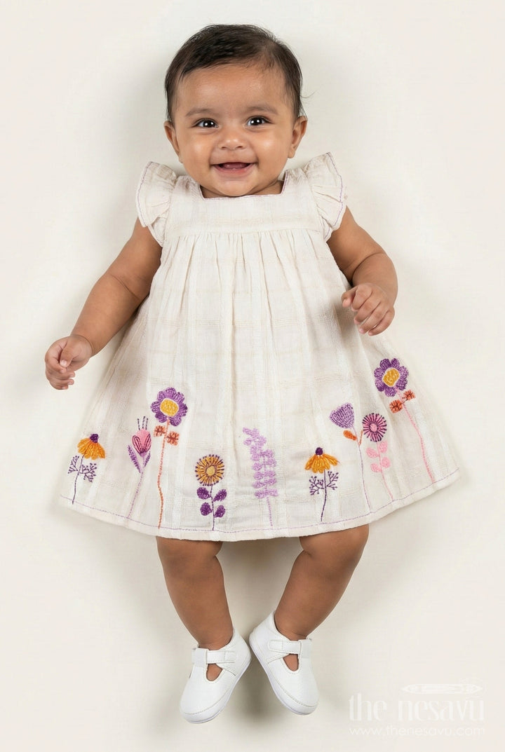 The Nesavu Baby Cotton Frocks Embroidered Summer Frock for Baby Girls in Cotton Nesavu 10 (NB) / Purple BFJ833B-10 Nesavu Cotton Summer Frock Baby Girls Multicolor Embroidery Sleeveless Ruffle Design