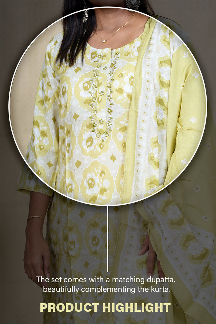 The Nesavu Womens Straight Suit Sets Embroidered Viscose Silk Kurta Set with Muslin Dupatta Nesavu Viscose Silk Kurta Set for Women with Embroidered Neckline and Muslin Dupatta | The Nesavu